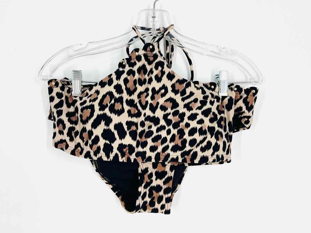 Kate Spade Size M/L ? Br/Bk/Gld Animal Print Embellished Designer 2-PC Swimsuit